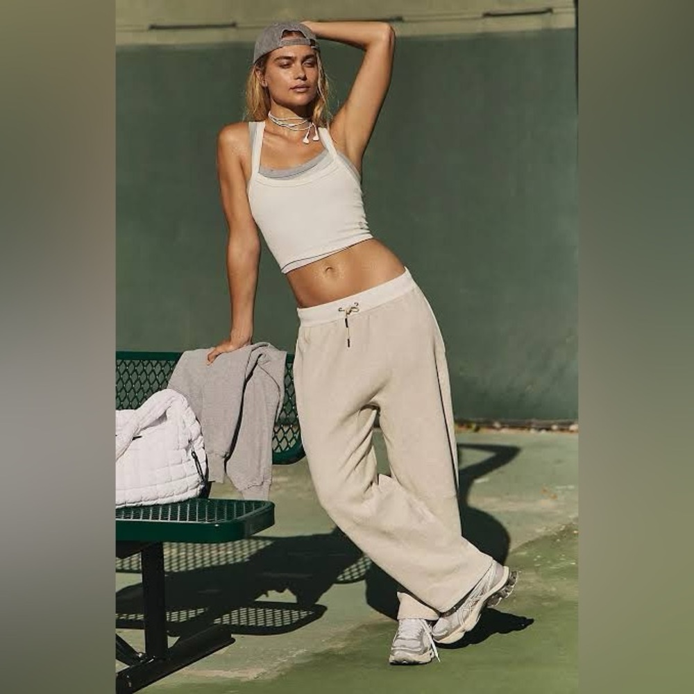 Free People Wide Leg Sweatpants in Light Beige